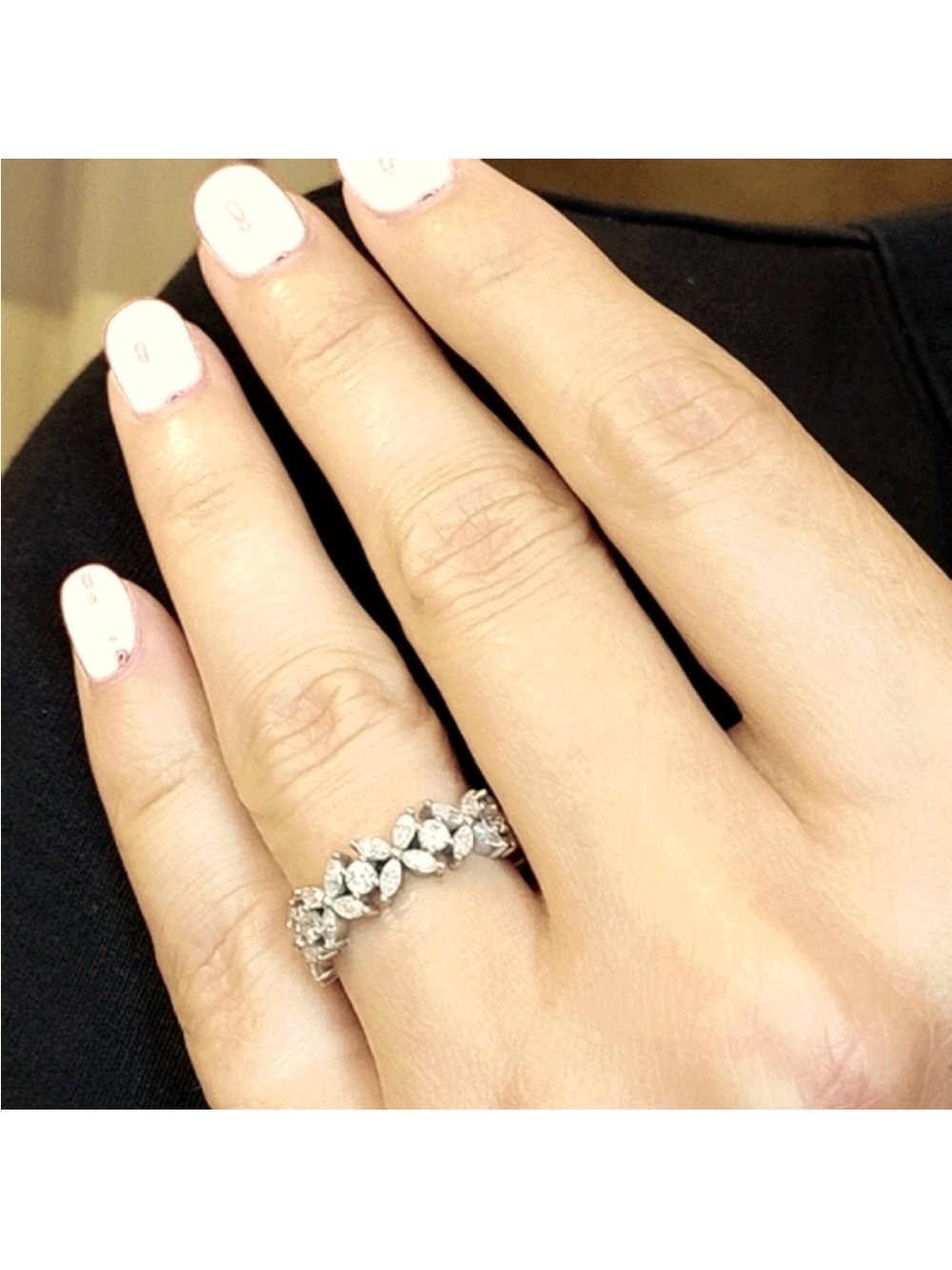 14K White Gold Marquise Moissanite & Round Moissanite 3/4 Eternity Ring - Picture 5 of 8